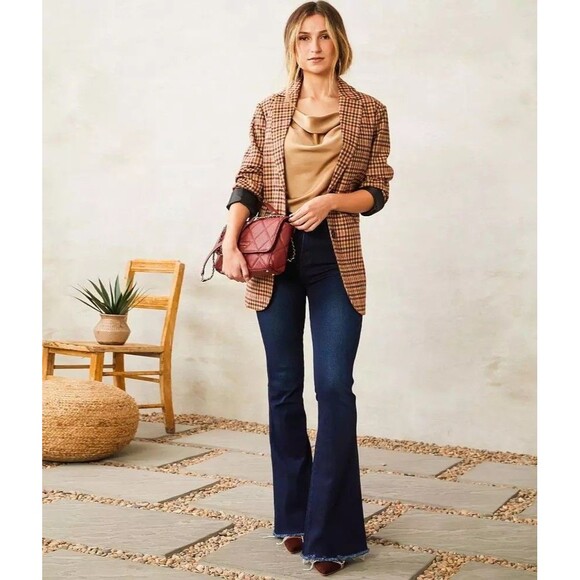 Flying Monkey High Rise Flare Jeans 26x34 Dark Blue Stretch Denim Raw Frayed Hem - Picture 7 of 8